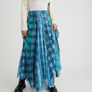 Free people Lausanne Maxi skirt blue plaid small